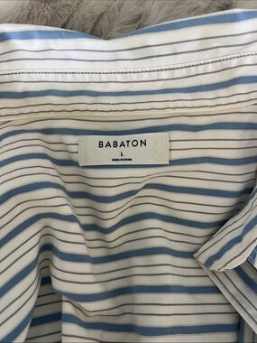 Babaton Men's White Shirt with Blue and Gray Stripes